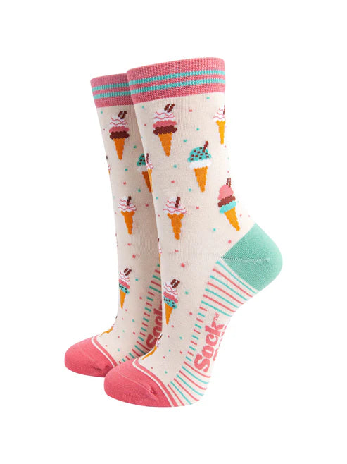 Sock Talk - Ice Cream Cone Bamboo Socks in Cream
