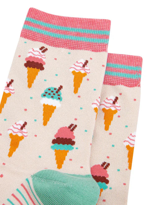 Sock Talk - Ice Cream Cone Bamboo Socks in Cream