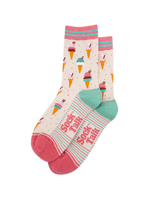 Sock Talk - Ice Cream Cone Bamboo Socks in Cream