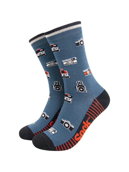 Sock Talk Men's  Vintage Camera Bamboo Socks in Teal