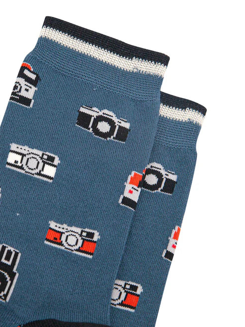 Sock Talk Men's  Vintage Camera Bamboo Socks in Teal