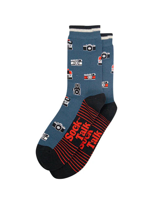 Sock Talk Men's  Vintage Camera Bamboo Socks in Teal