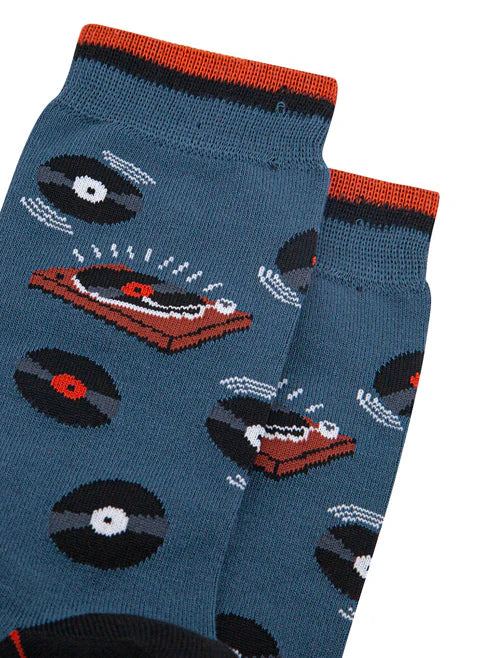 Sock Talk Men's Vinyl Records Bamboo Socks in Teal