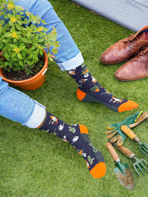 Sock Talk Men's Garden Gnomes Bamboo Socks in Navy Blue