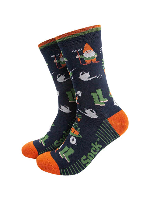 Sock Talk Men's Garden Gnomes Bamboo Socks in Navy Blue