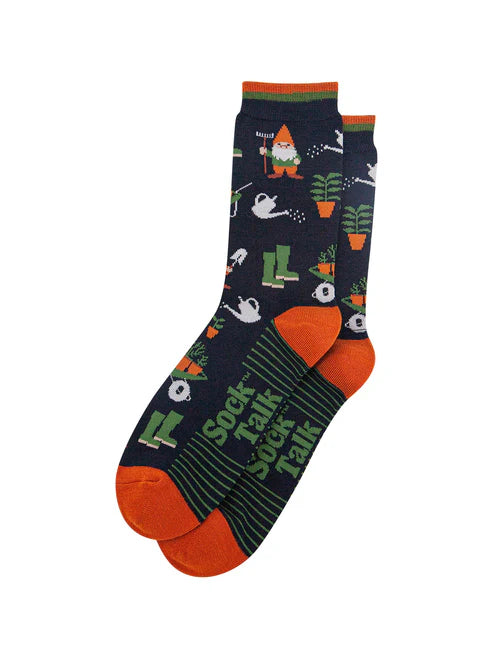 Sock Talk Men's Garden Gnomes Bamboo Socks in Navy Blue