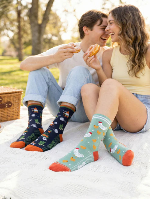 Sock Talk Men's Garden Gnomes Bamboo Socks in Navy Blue