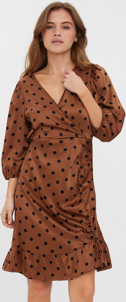 Vero Moda Polka Dot 3/4 Short Dress - Brown