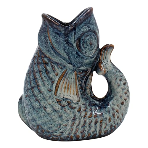Ceramic Fish Gurgle Jug Vase Aqua 23cm