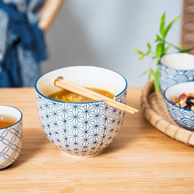 Sass & Belle Sashiko Pattern Noodle Bowl with Chopsticks