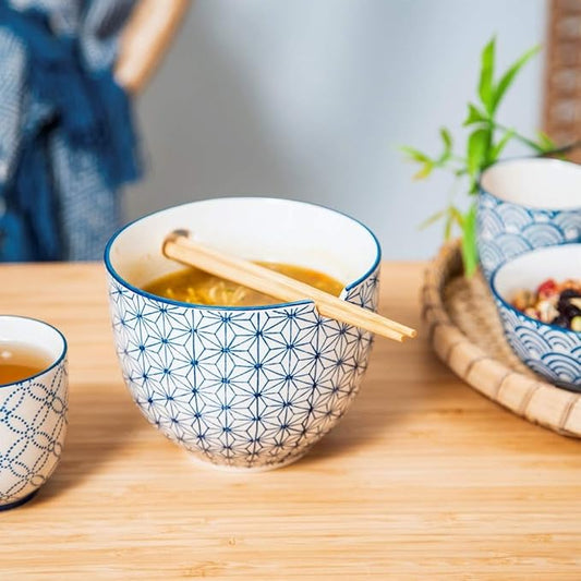 Sass & Belle Sashiko Pattern Noodle Bowl with Chopsticks