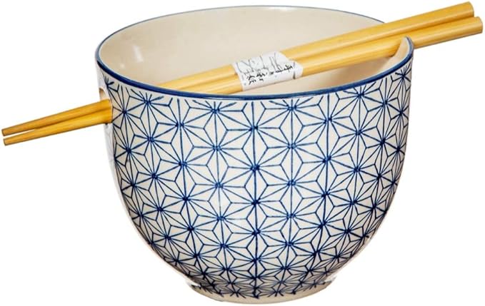 Sass & Belle Sashiko Pattern Noodle Bowl with Chopsticks