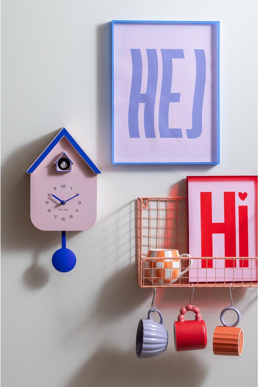 Karlsson Wall - Clock Dupla Color Cuckoo (Soft pink w. cobalt blue)