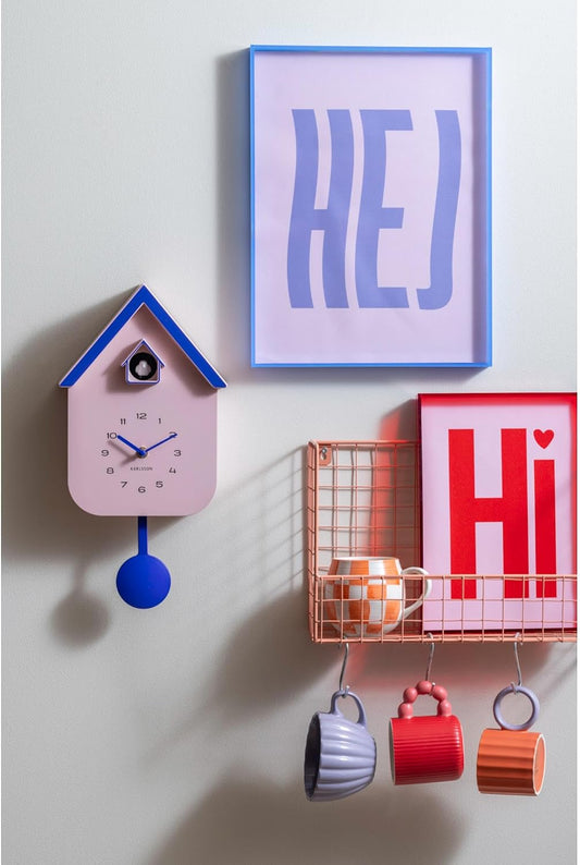 Karlsson Wall - Clock Dupla Color Cuckoo (Soft pink w. cobalt blue)