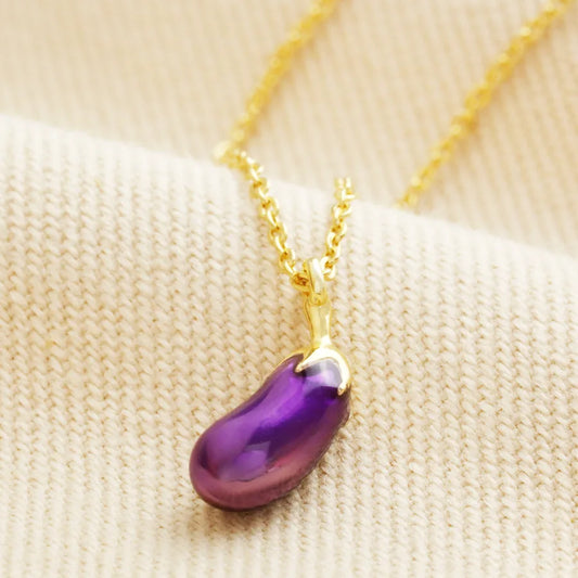 Lisa Angel Enamel Aubergine Pendant Necklace in Gold