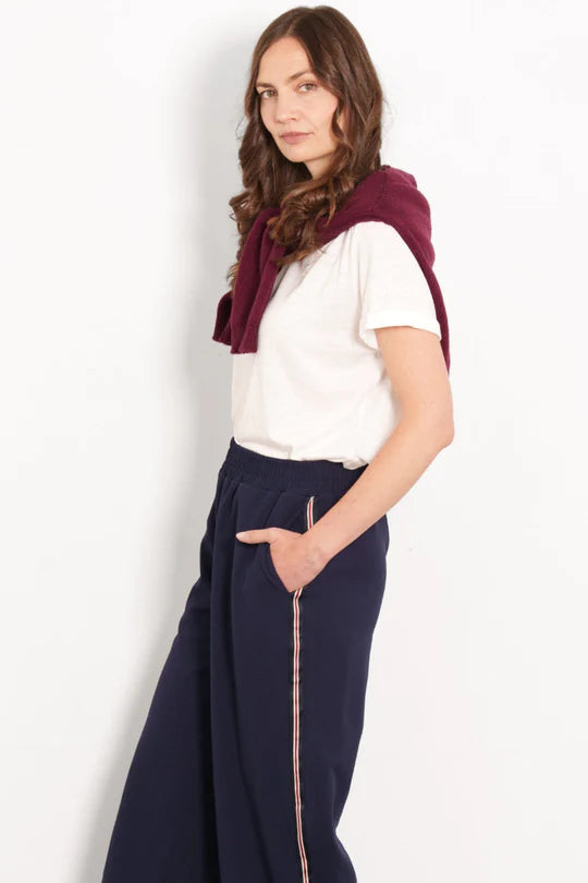 Sarta - Margot Wide Leg Trousers- Navy Blue/Red, Stripe