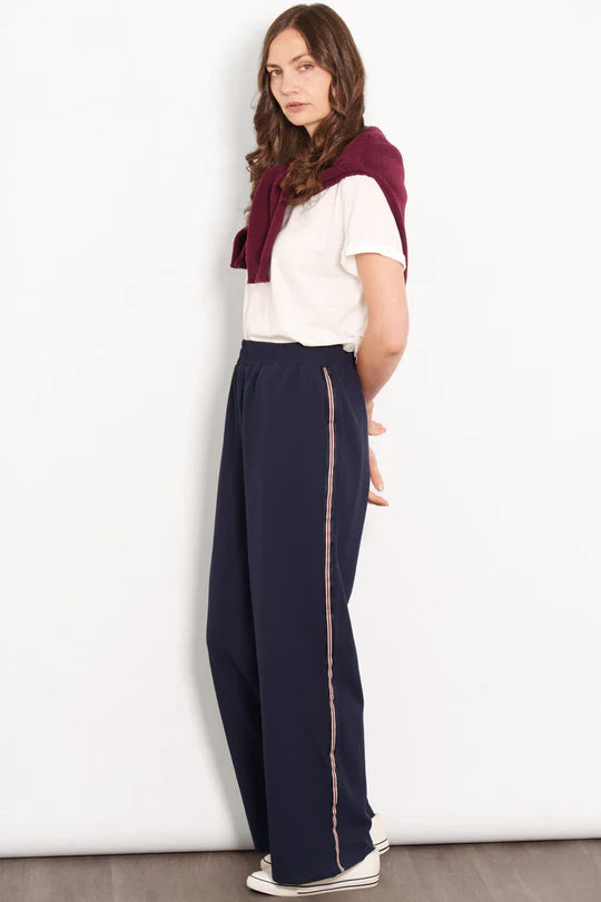 Sarta - Margot Wide Leg Trousers- Navy Blue/Red, Stripe