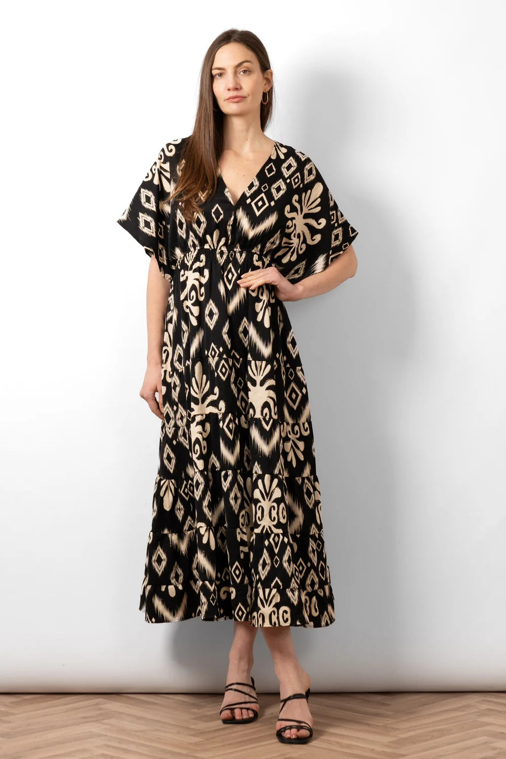 Sarta - Sienna Maxi Kaftan Dress - Black, Aztec Print