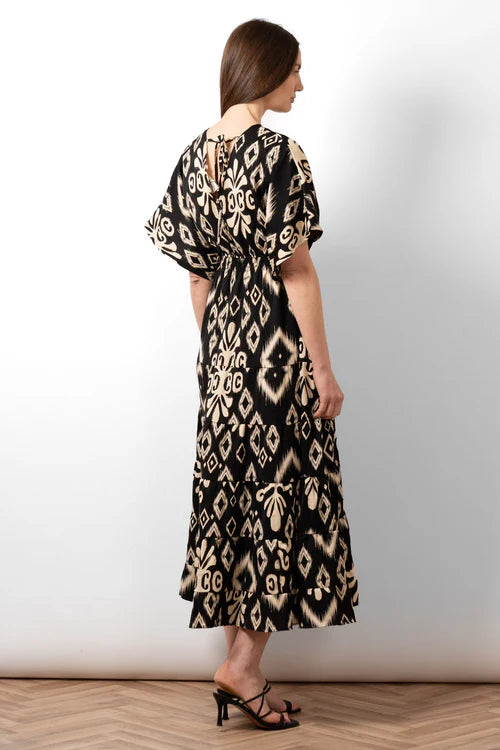 Sarta - Sienna Maxi Kaftan Dress - Black, Aztec Print
