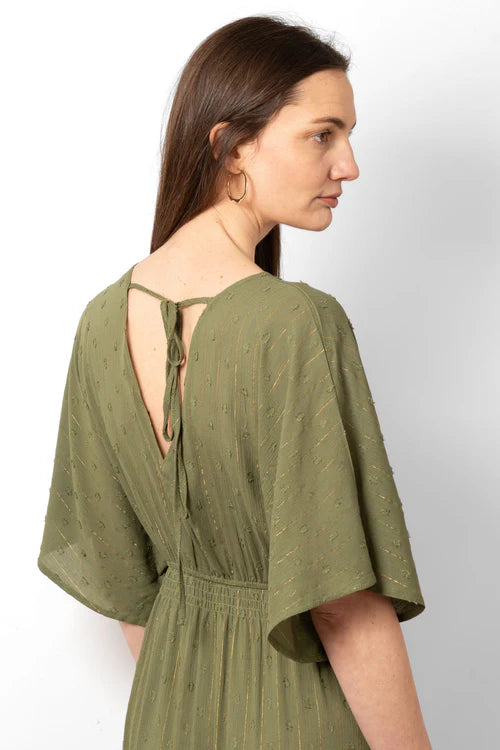 Sarta - Sienna Maxi Kaftan Dress - Khaki/Gold, Metallic Stripe