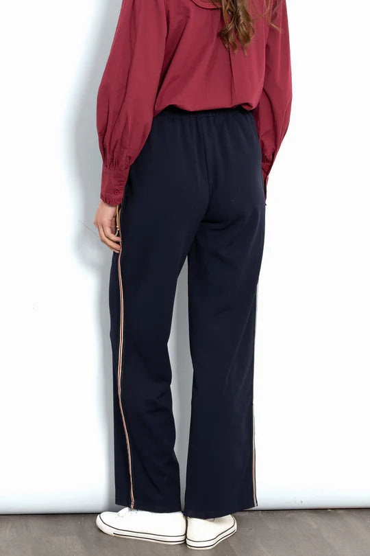 Sarta - Margot Wide Leg Trousers- Navy Blue/Red, Stripe