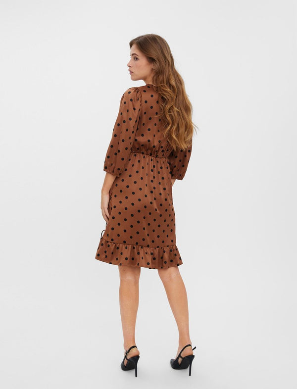 Vero Moda Polka Dot 3/4 Short Dress - Brown