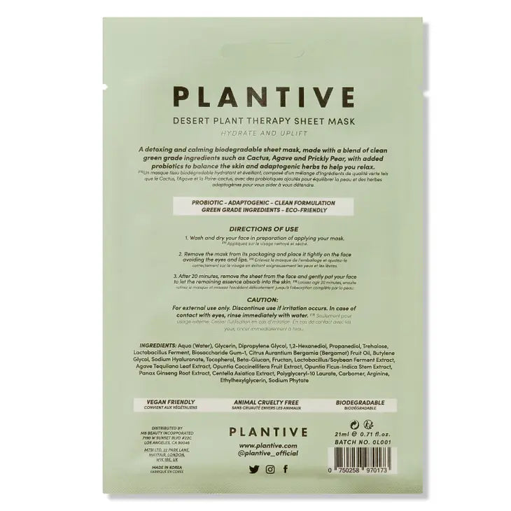 Plantive Desert Plant Therapy Biodegradable Sheet Mask