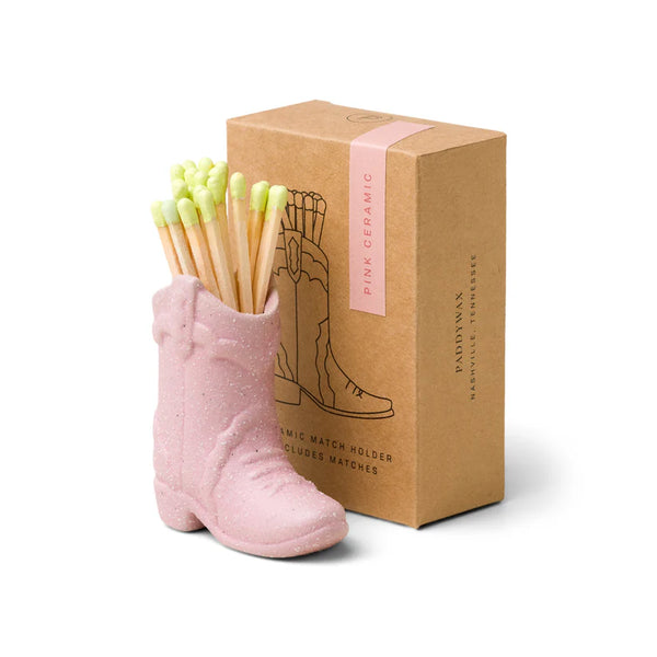 Cowboy Boot Match Holder With 25 Matches - Pink