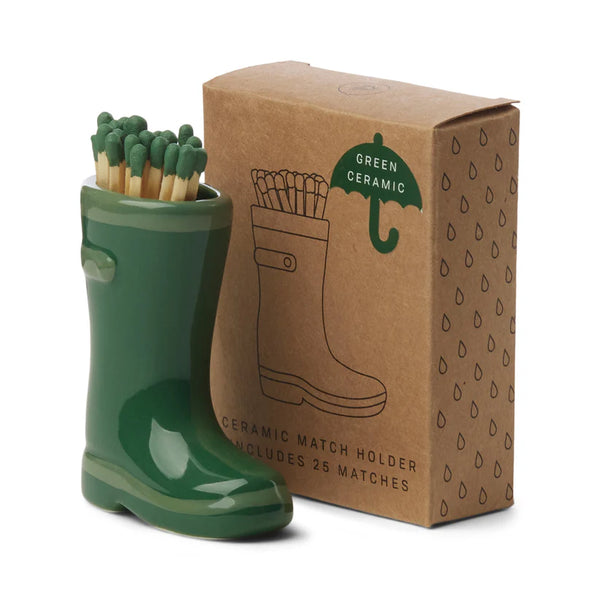 Wellington Boot Match Holder With 25 Matches - Green