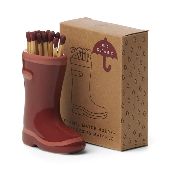 Wellington Boot Match Holder With 25 Matches - Red