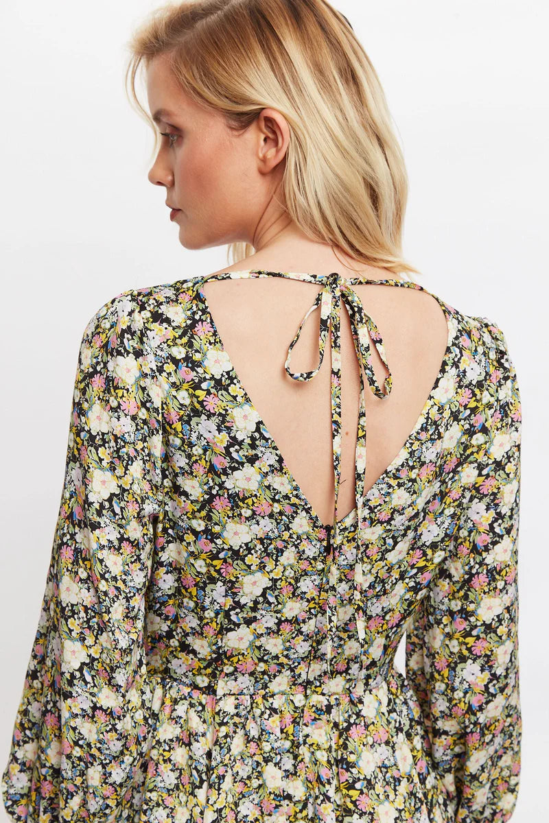 Louche London Arwen Petal Parade Print V Back Midi Dress