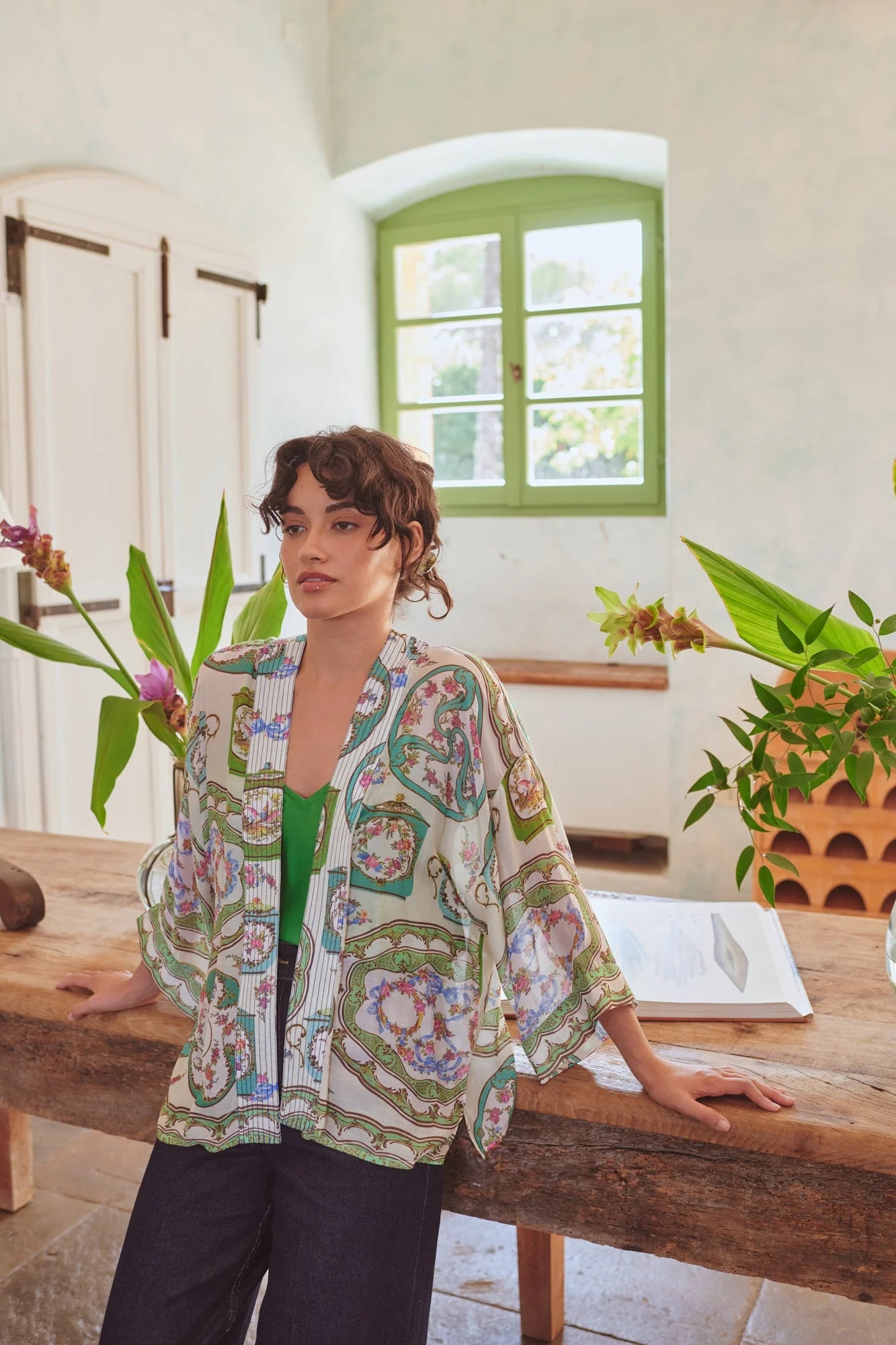 Afternoon Tea Green Kimono - One Hundred Stars