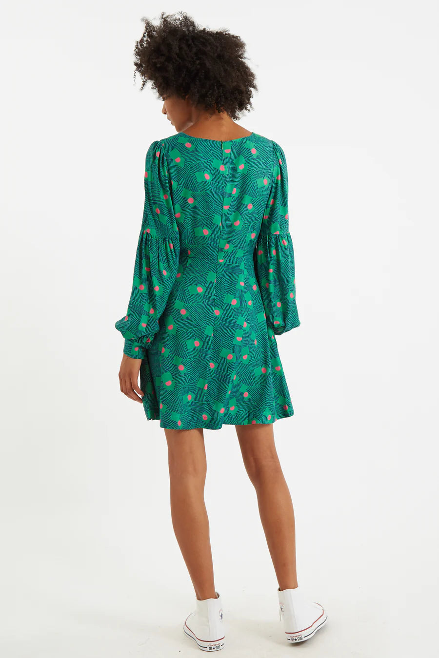 Louche London Bindy Bauhaus Abstract Print Square Neck Long Sleeve Dresses