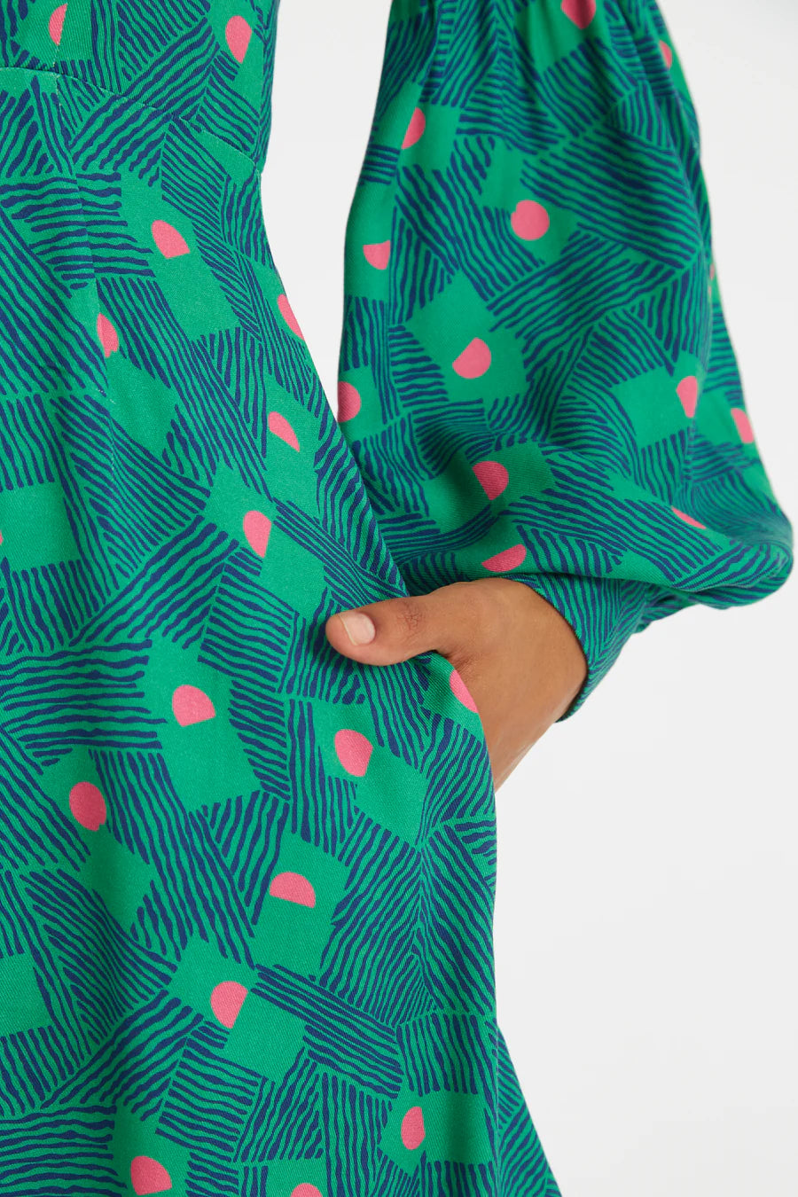 Louche London Bindy Bauhaus Abstract Print Square Neck Long Sleeve Dresses