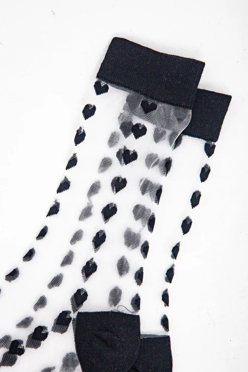 Sock Talk Women's Sheer Ankle Socks- Black, Heart