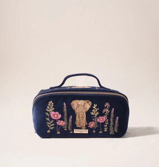 Elizabeth Scarlett - Botanical Elephant Velvet Open Flat Makeup Bag