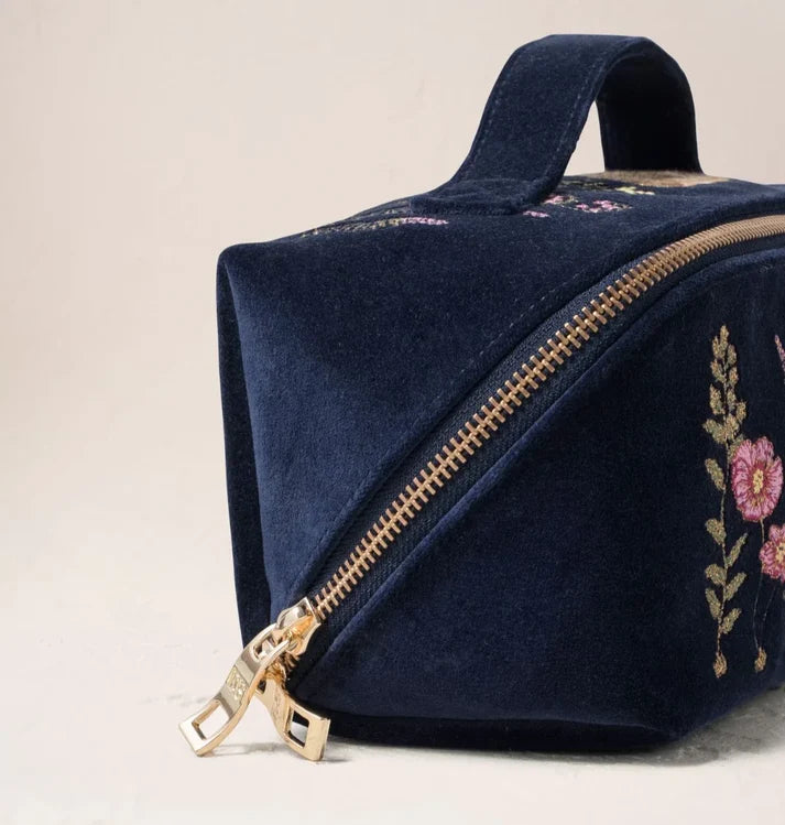 Elizabeth Scarlett - Botanical Elephant Velvet Open Flat Makeup Bag