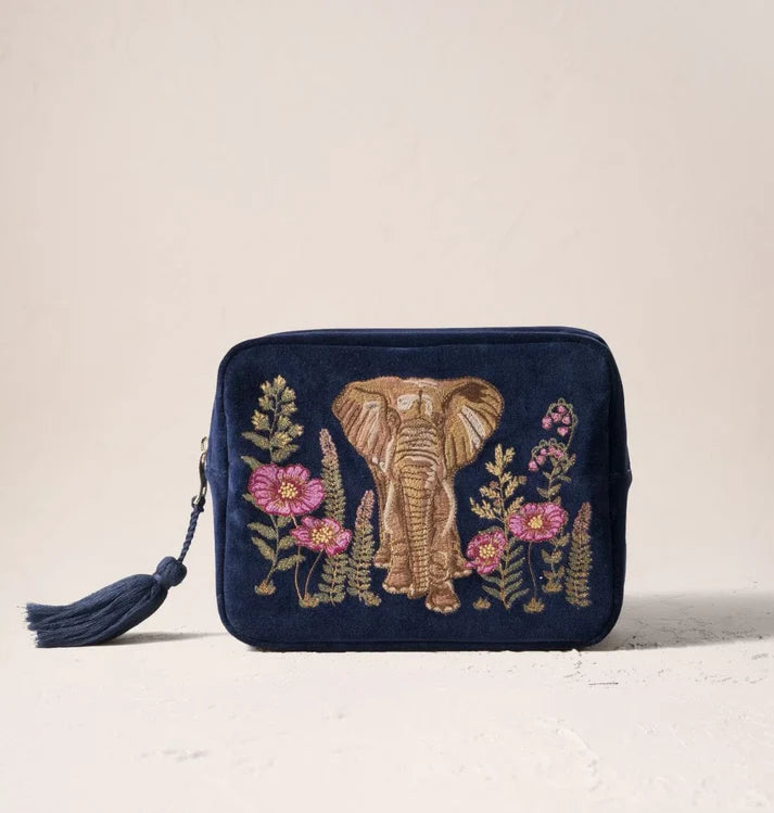 Elizabeth Scarlett - Botanical Elephant Velvet Wash Bag