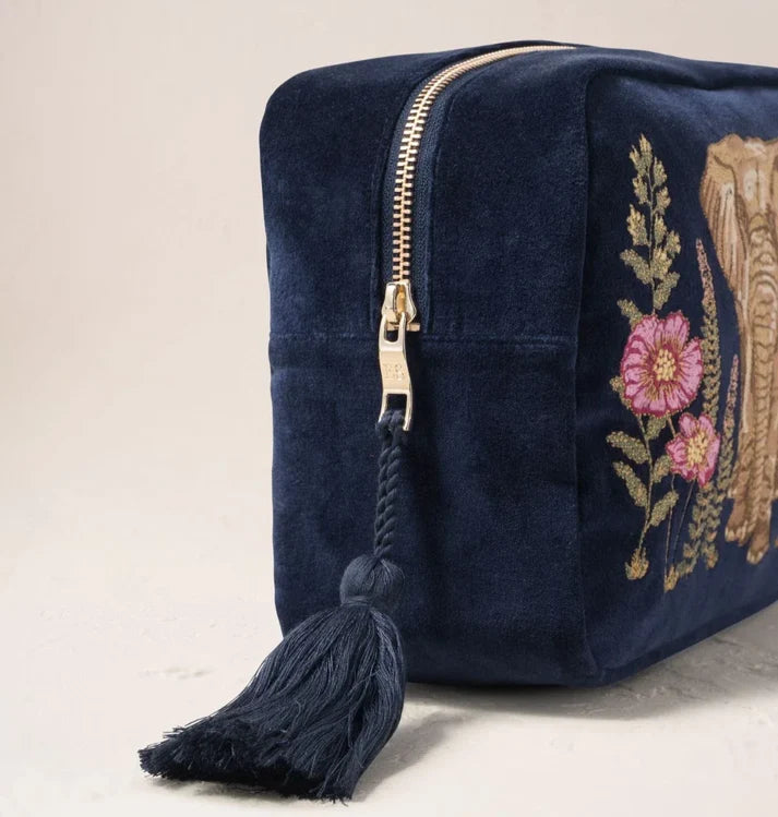Elizabeth Scarlett - Botanical Elephant Velvet Wash Bag