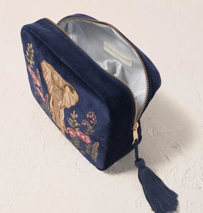 Elizabeth Scarlett - Botanical Elephant Velvet Wash Bag