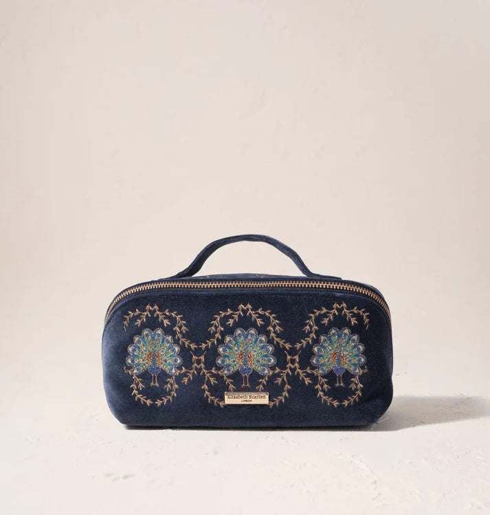 Elizabeth Scarlett - Botanical Peacock Velvet Open Flat Makeup Bag