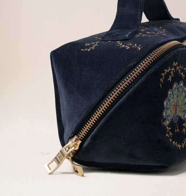 Elizabeth Scarlett - Botanical Peacock Velvet Open Flat Makeup Bag