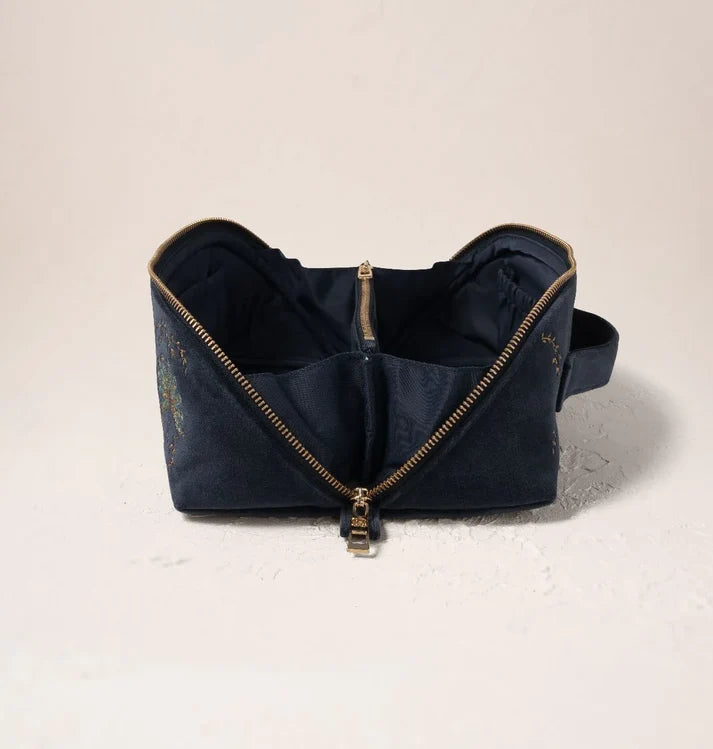 Elizabeth Scarlett - Botanical Peacock Velvet Open Flat Makeup Bag