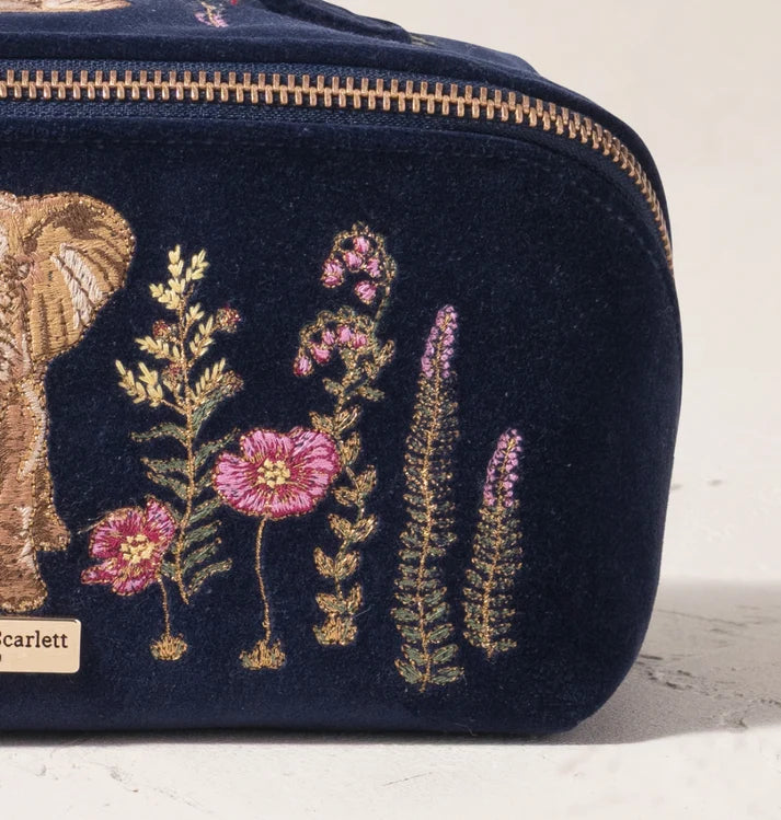 Elizabeth Scarlett - Botanical Elephant Velvet Open Flat Makeup Bag
