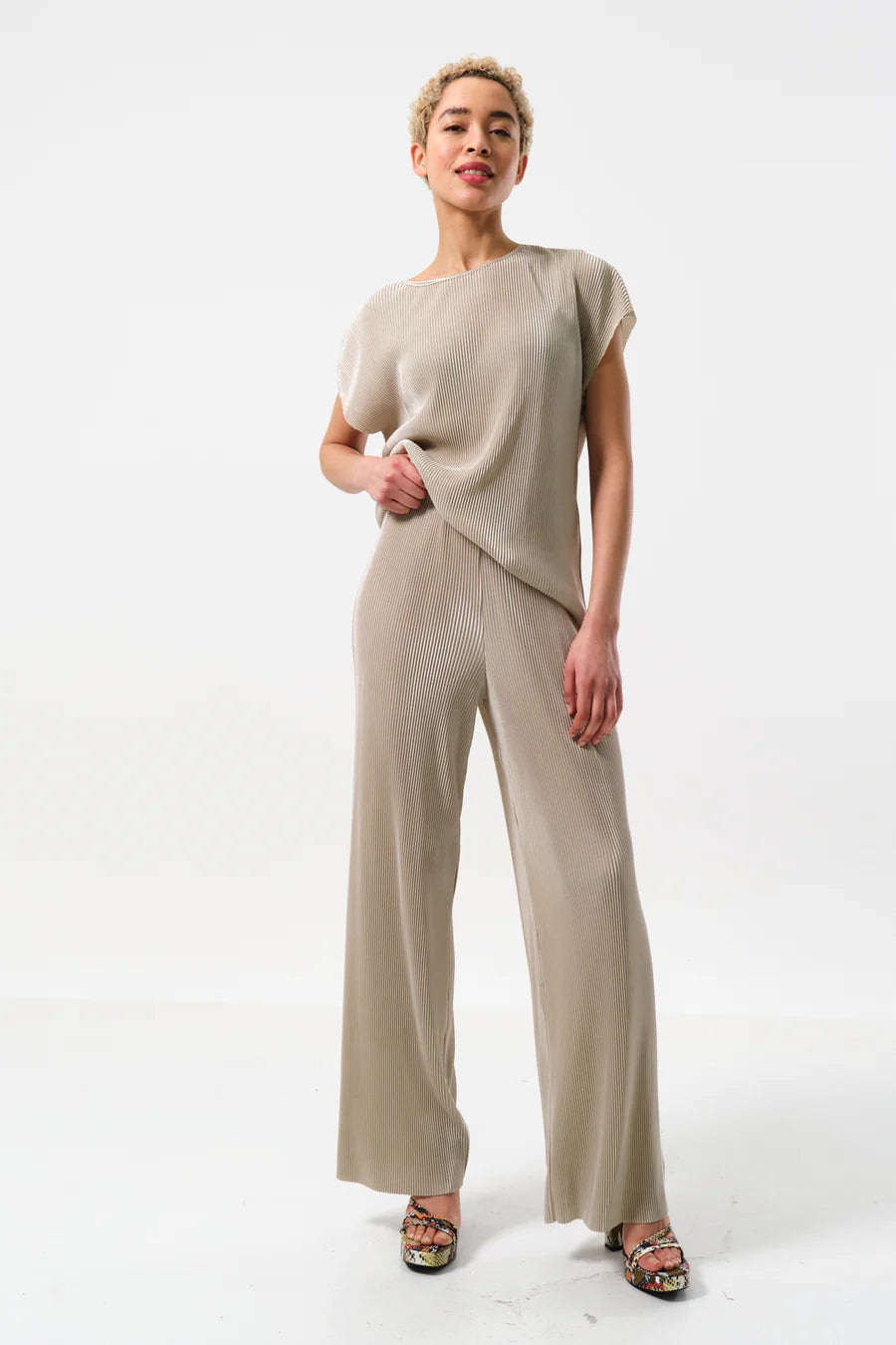 Louche Clothide Pleated Wide Leg Trousers - Stone