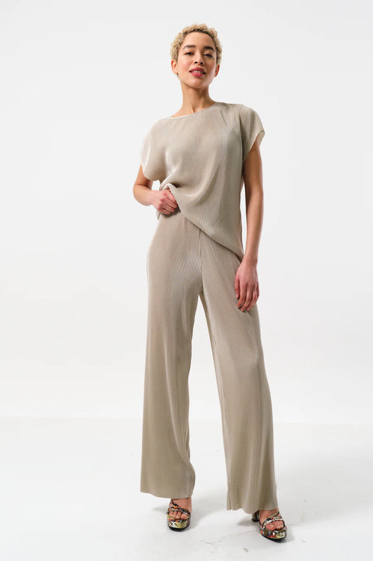 Louche Clothide Pleated Wide Leg Trousers - Stone