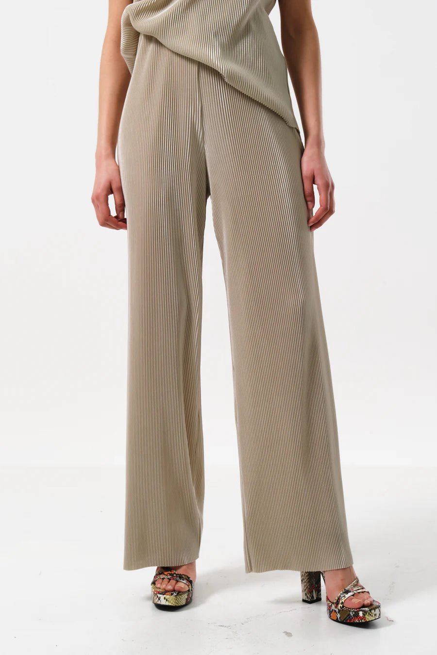 Louche Clothide Pleated Wide Leg Trousers - Stone