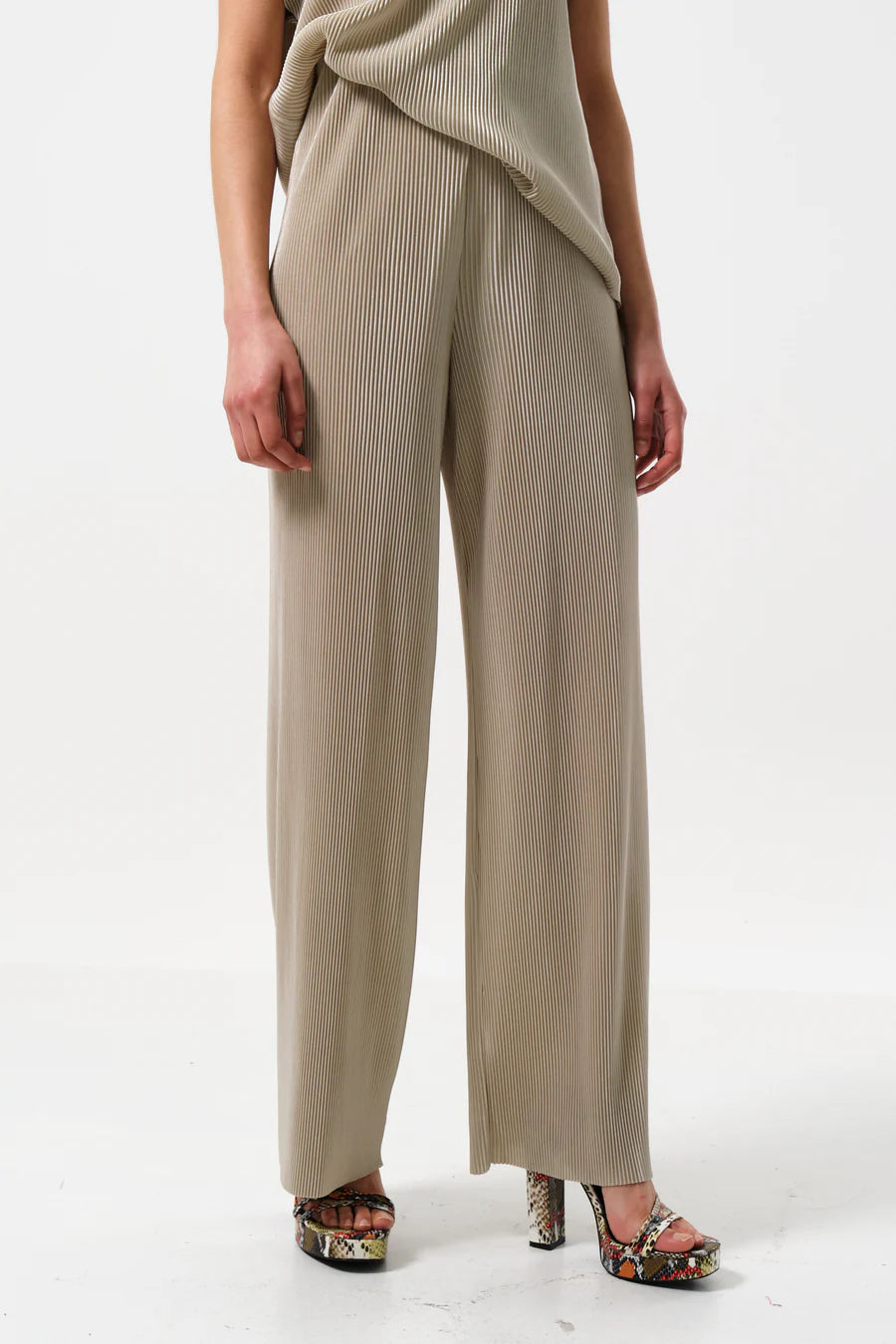 Louche Clothide Pleated Wide Leg Trousers - Stone