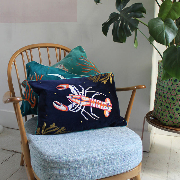 House of Disaster Coral Velvet Lobster Cushion