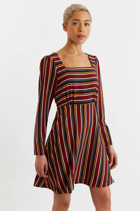 Louche London Cossette Winter Stripe Long Sleeve Mini Dress